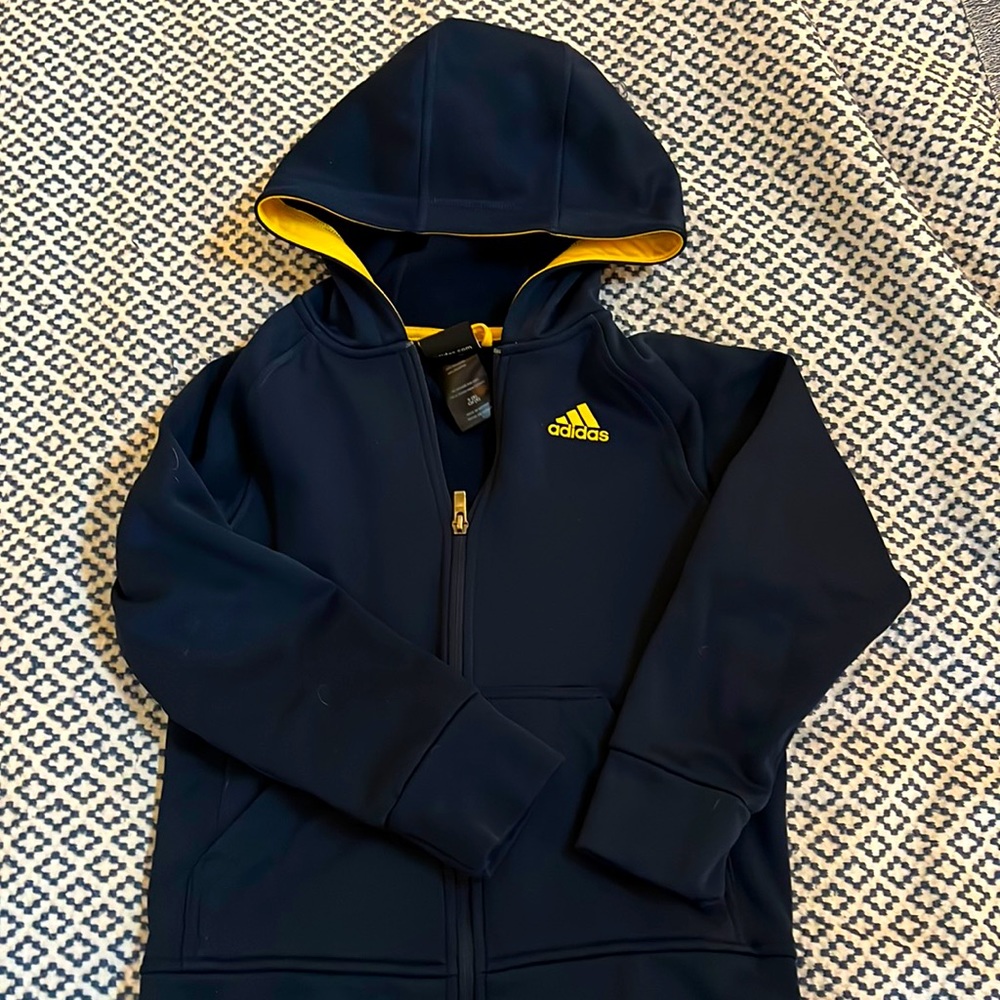 Navy Adidas zip-up hoodie youth size 8.